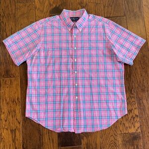 Ralph Lauren Classic Fit Ponk/Blue Plaid Short Sleeve Button-Up Shirt - 2XL